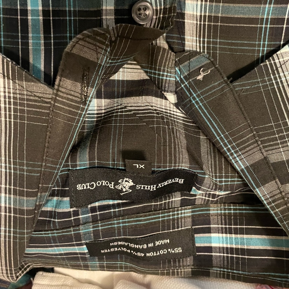 Beverly Hills Polo Club Black and Blue Plaid Shirt
